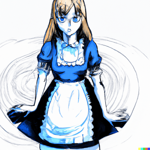 Alice in wonderland, in the style of victorian cartoons, generated by DALLE 2